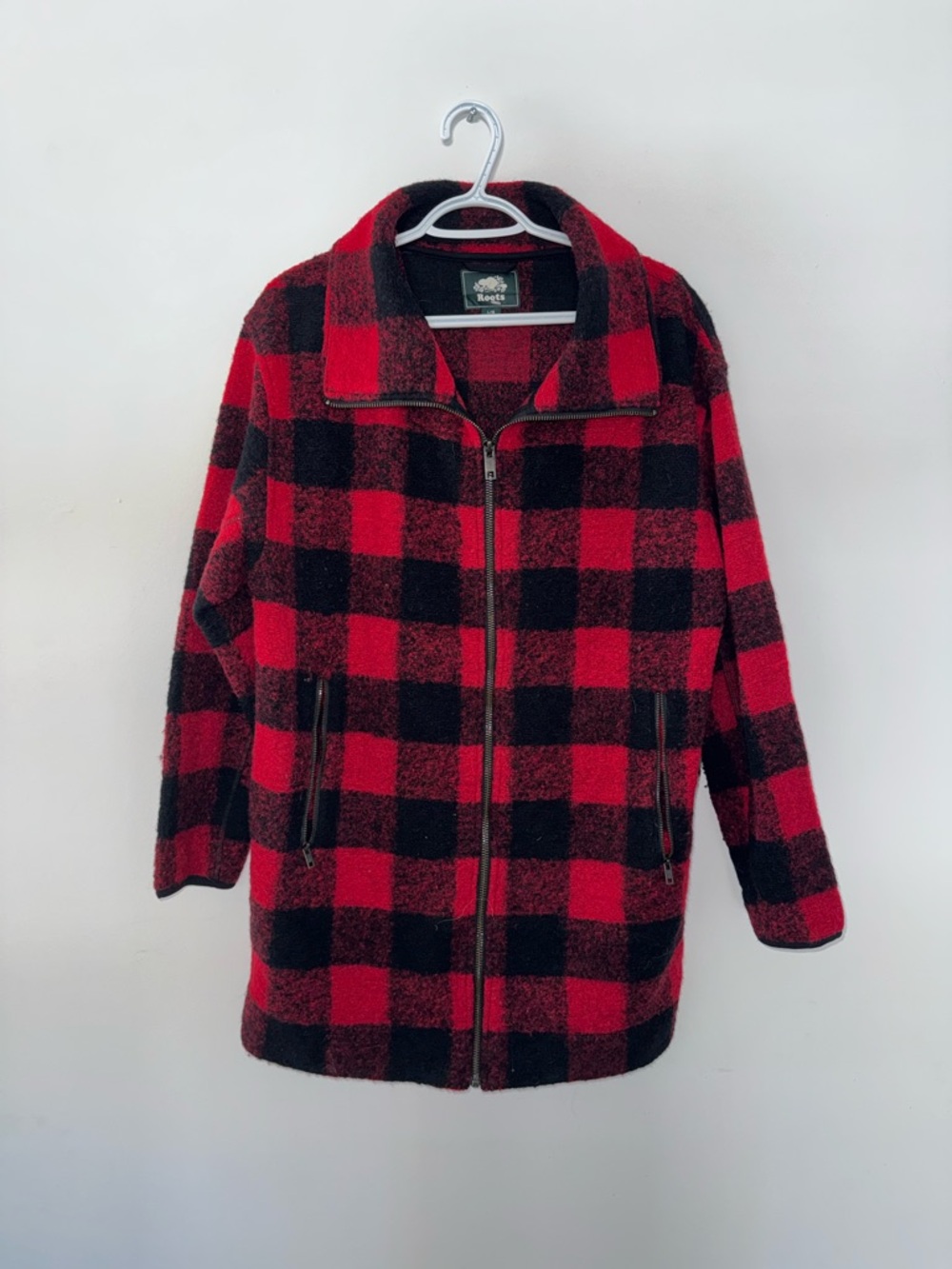 Roots Red & Black Buffalo Plaid Zip Pea Coat